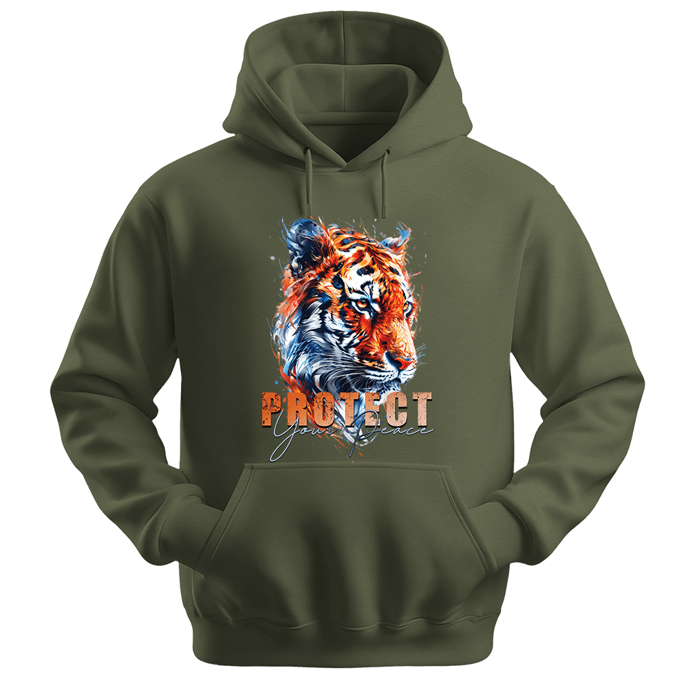 Protect Your Peace - Tiger Unisex Hoodie - Good Vibes Clothing - Unisex Hoodie | Gildan 18500 - Military Green. - S
