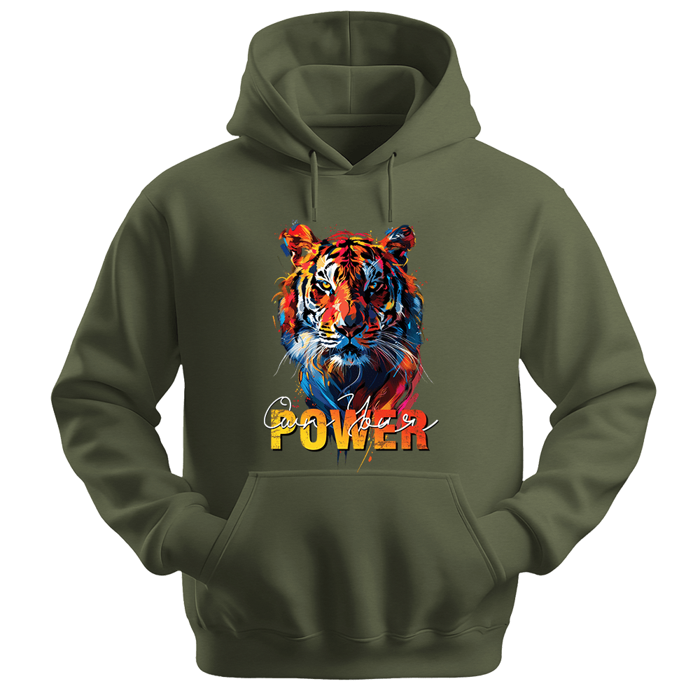 Own Your Power - Tiger Unisex Hoodie - Statement Hoodie - Unisex Hoodie | Gildan 18500 - Military Green. - S
