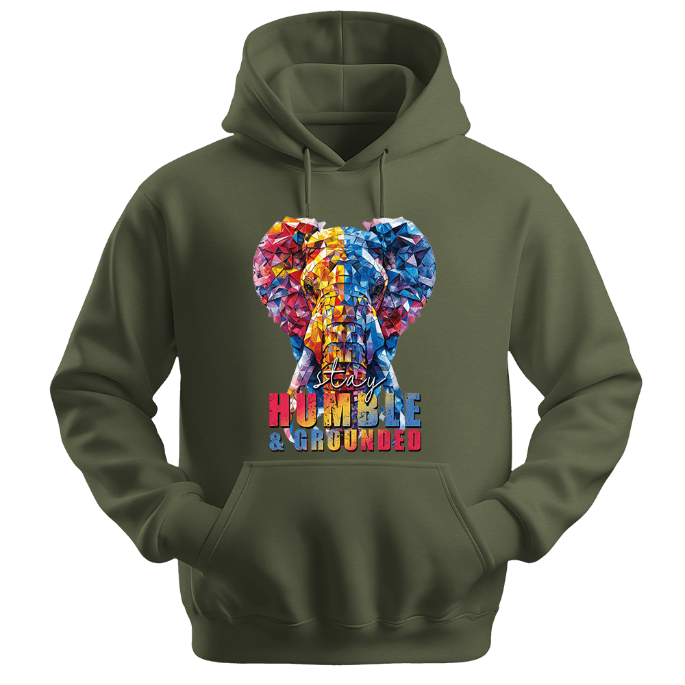 Stay Humble & Grounded - Elephant Unisex Hoodie - Positive Hoodie - Unisex Hoodie | Gildan 18500 - Military Green. - S