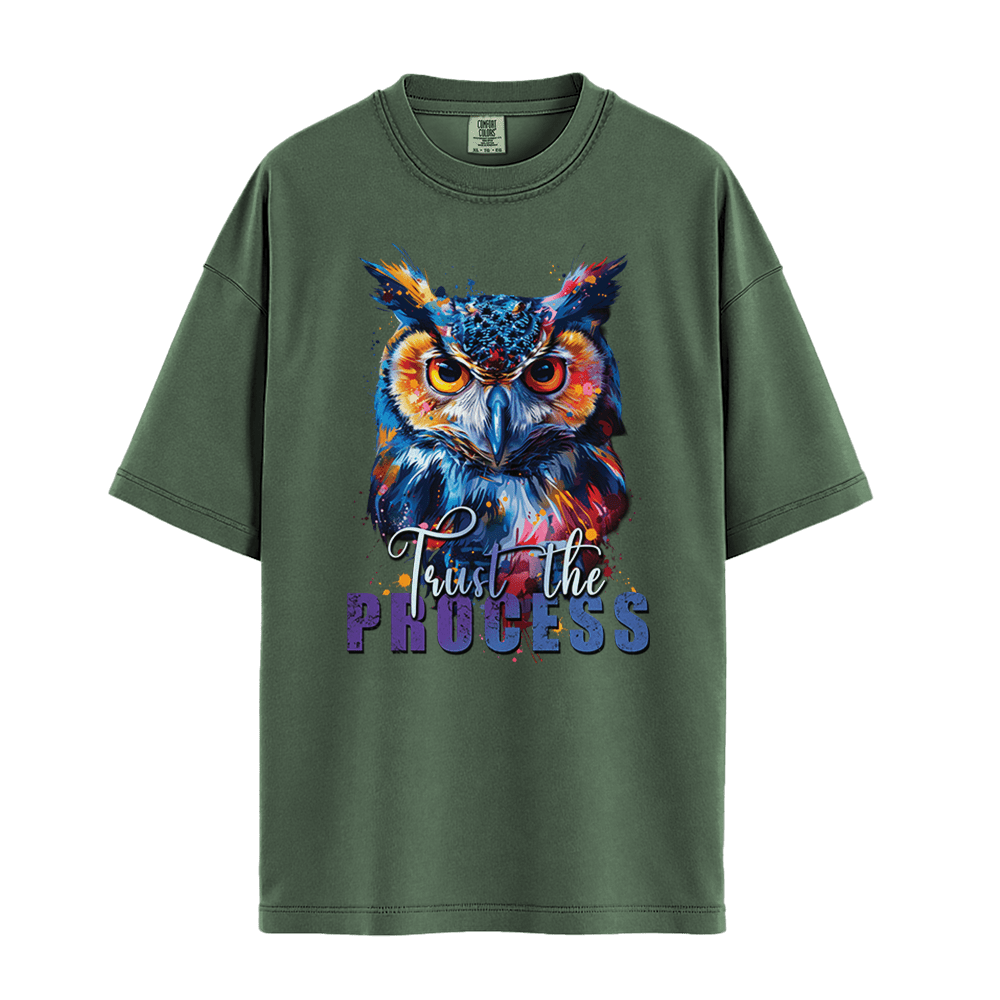 Trust The Process - Owl Unisex T-Shirt Premium Comfort Colors - Moss