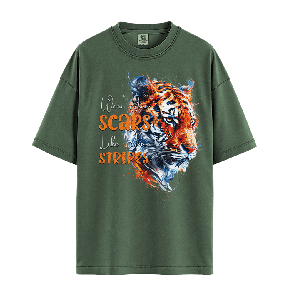 Wear Your Scars, Like Your Stripes - Tiger Unisex T-Shirt Premium Comfort Colors - Moss