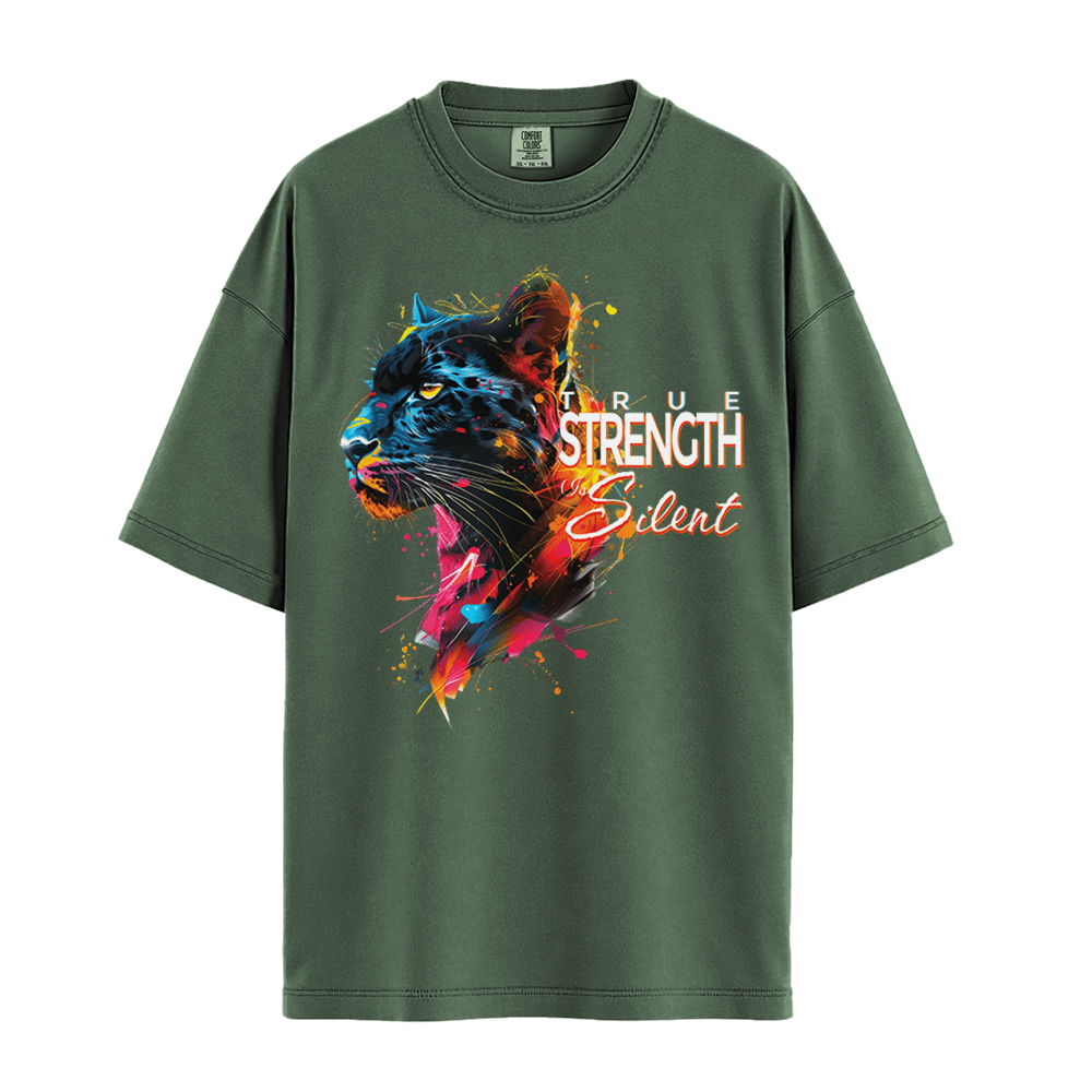 True Strength Is Silent - Panther Unisex T-Shirt Premium Comfort Colors - Moss