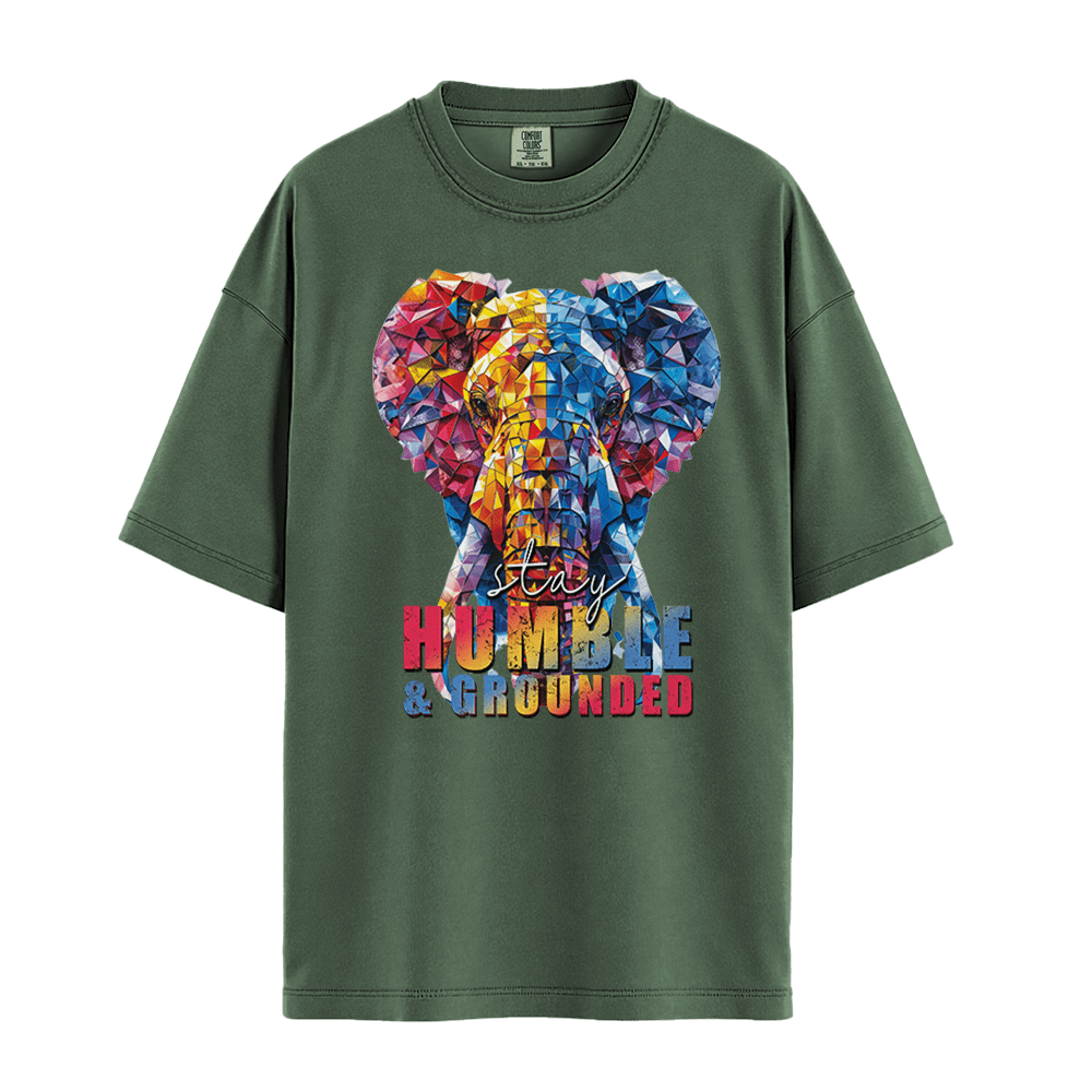 Stay Humble & Grounded - Elephant Unisex T-Shirt Premium Comfort Colors - Moss