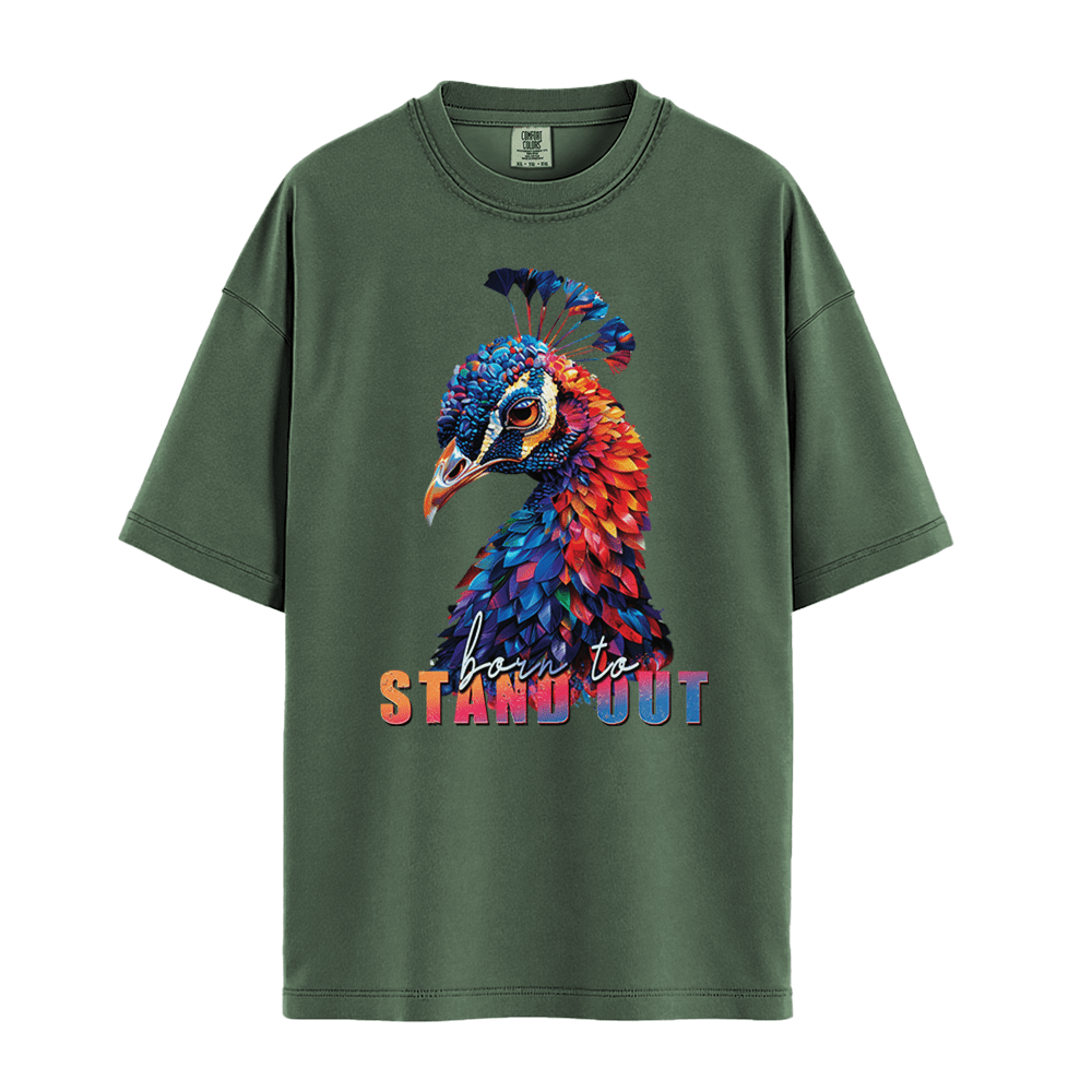 Born To Stand Out - Peacock Unisex T-Shirt Premium Comfort Colors - Moss
