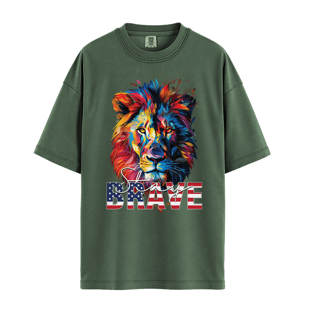 Stay Brave - Lion Unisex T-Shirt Premium Comfort Colors - Moss