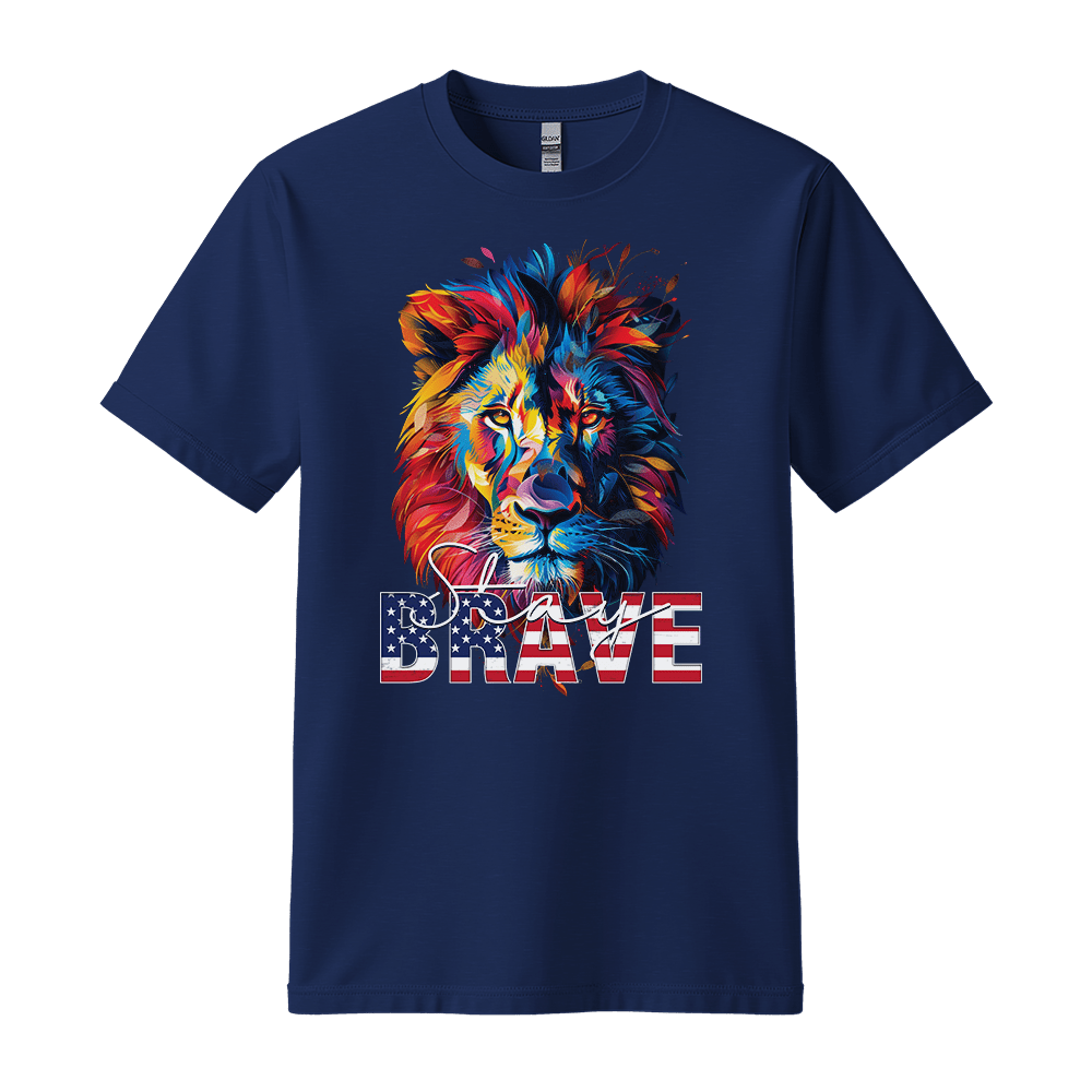 Stay Brave - Lion Unisex T-Shirt - Statement Shirt - Standard (G5000) - Navy - S