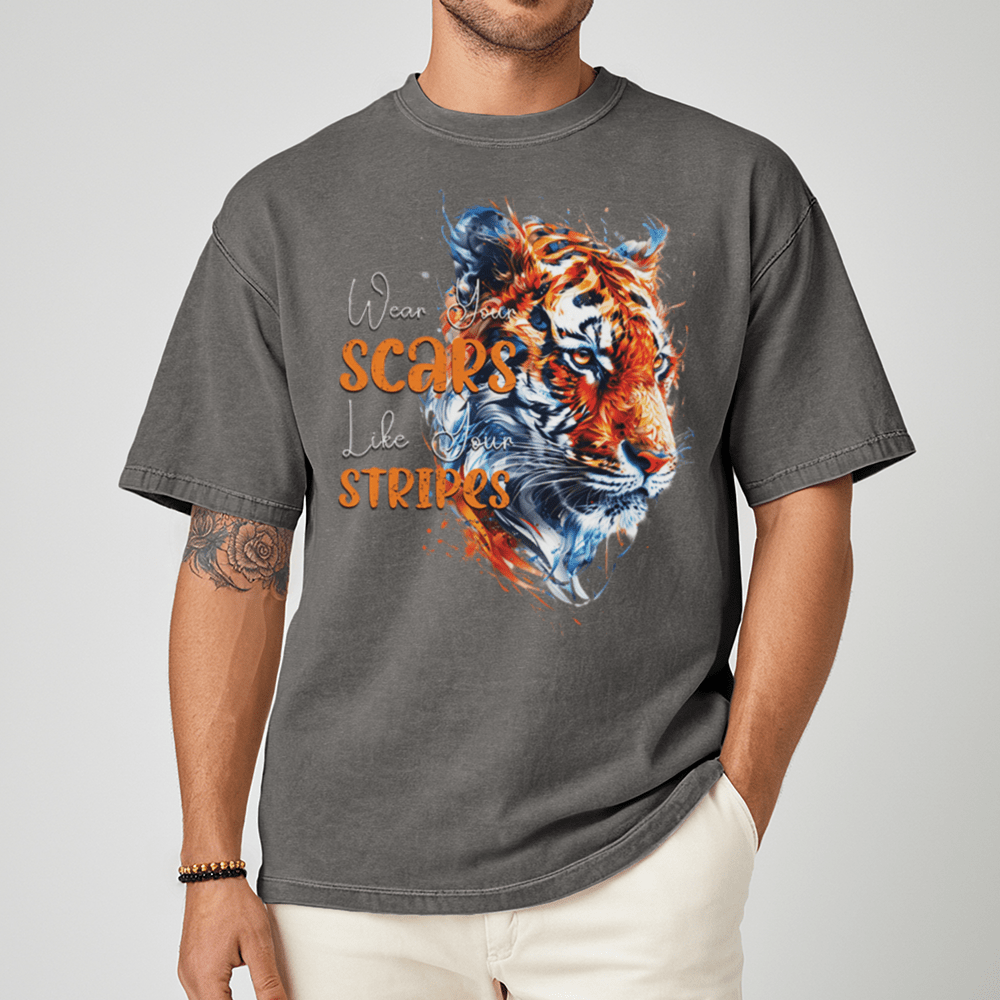 Wear Your Scars, Like Your Stripes - Tiger Unisex T-Shirt - Statement Shirt - Standard (G5000) - Navy - S