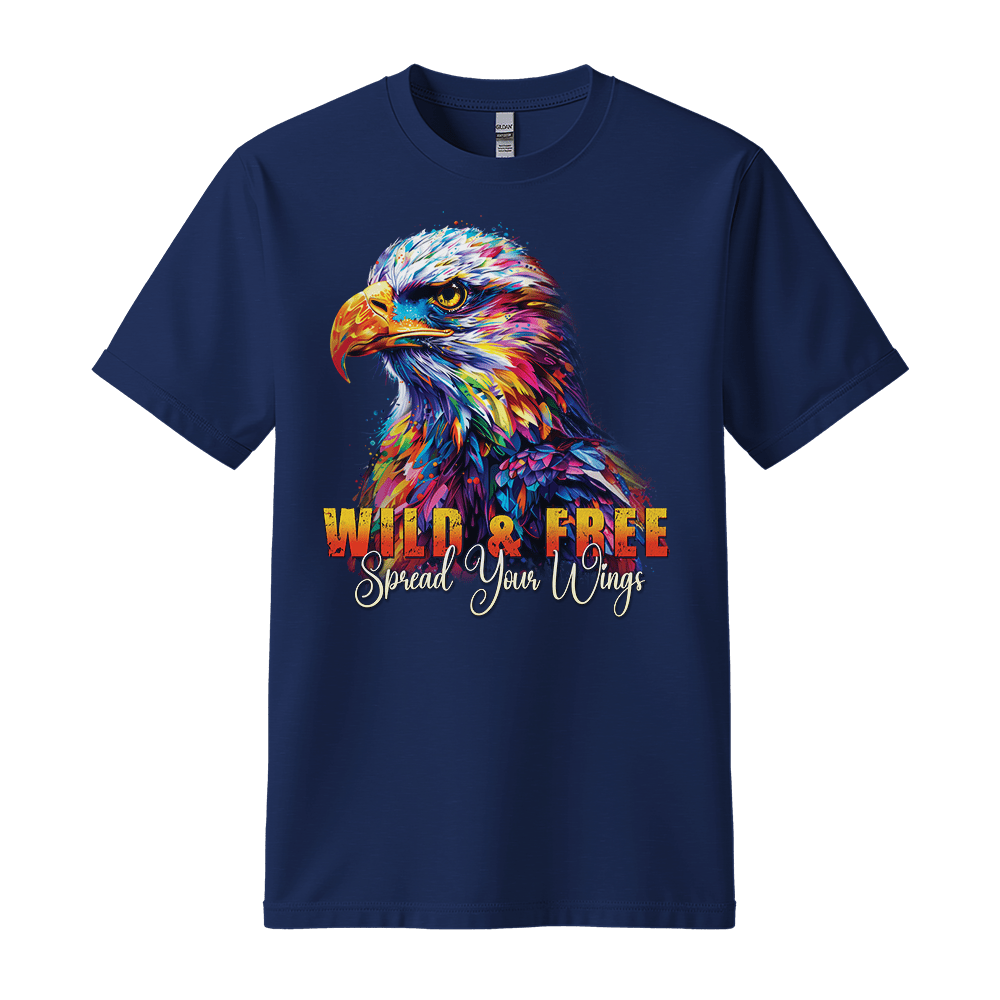 Wild & Free Spread Your Wings - Eagle Unisex T-Shirt - Inspirational Apparel - Standard (G5000) - Navy - S