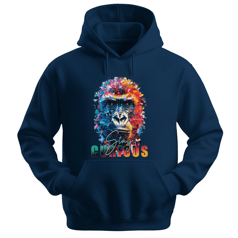 Stay Curious - Gorilla Unisex Hoodie - Positive Hoodie - Unisex Hoodie | Gildan 18500 - Navy. - S