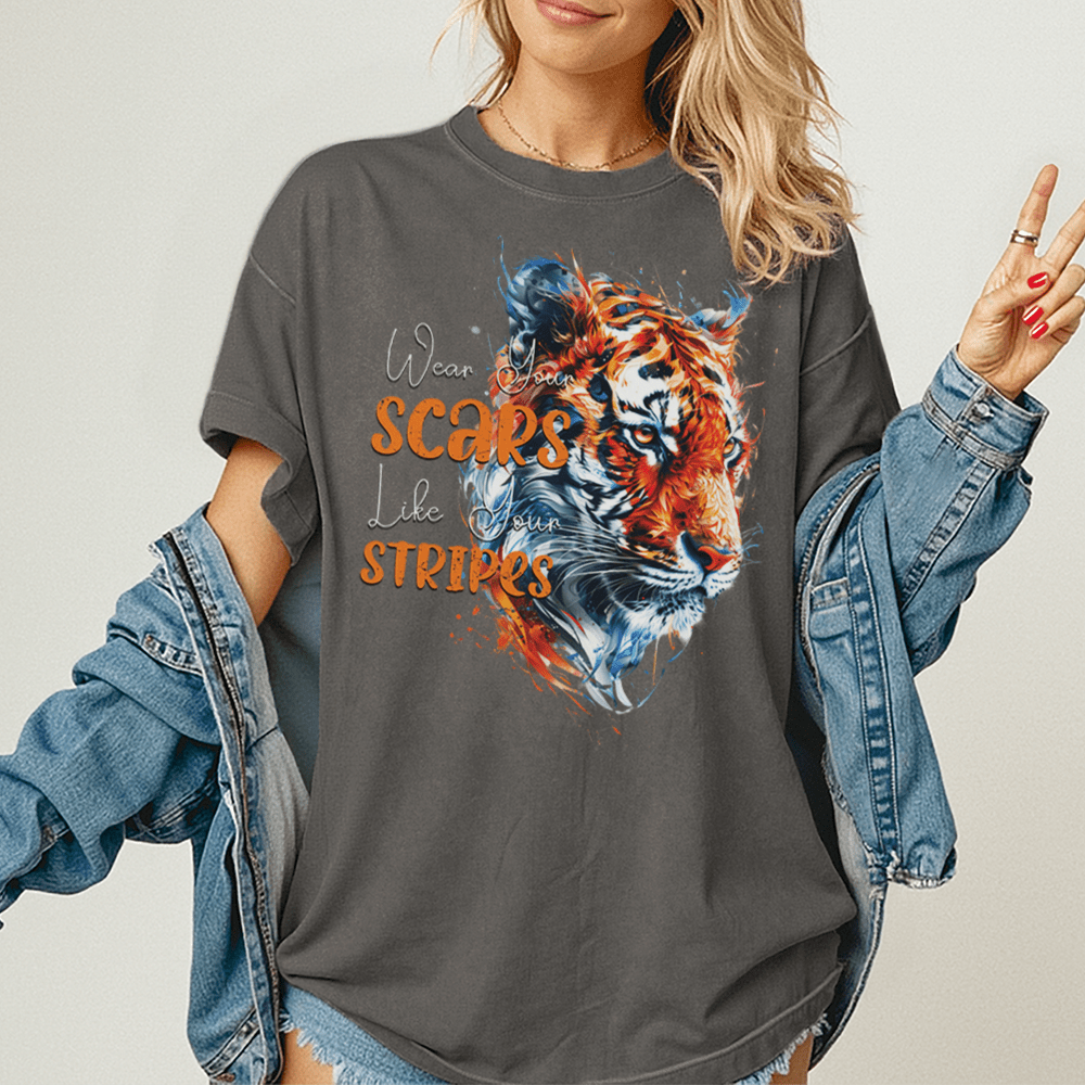 Wear Your Scars, Like Your Stripes - Tiger Unisex T-Shirt - Statement Shirt - Standard (G5000) - Navy - S