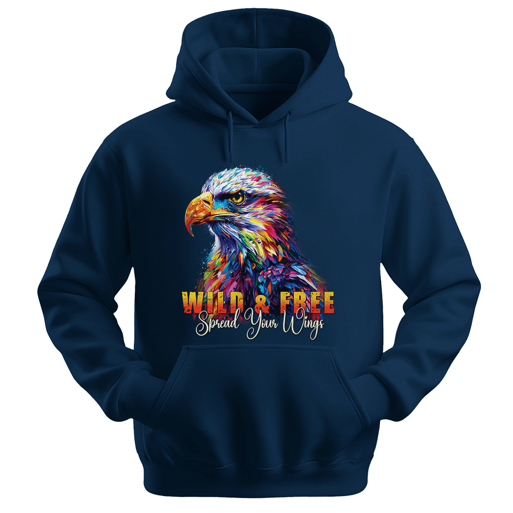 Wild & Free Spread Your Wings - Eagle Unisex Hoodie - Inspirational Apparel - Unisex Hoodie | Gildan 18500 - Navy. - S