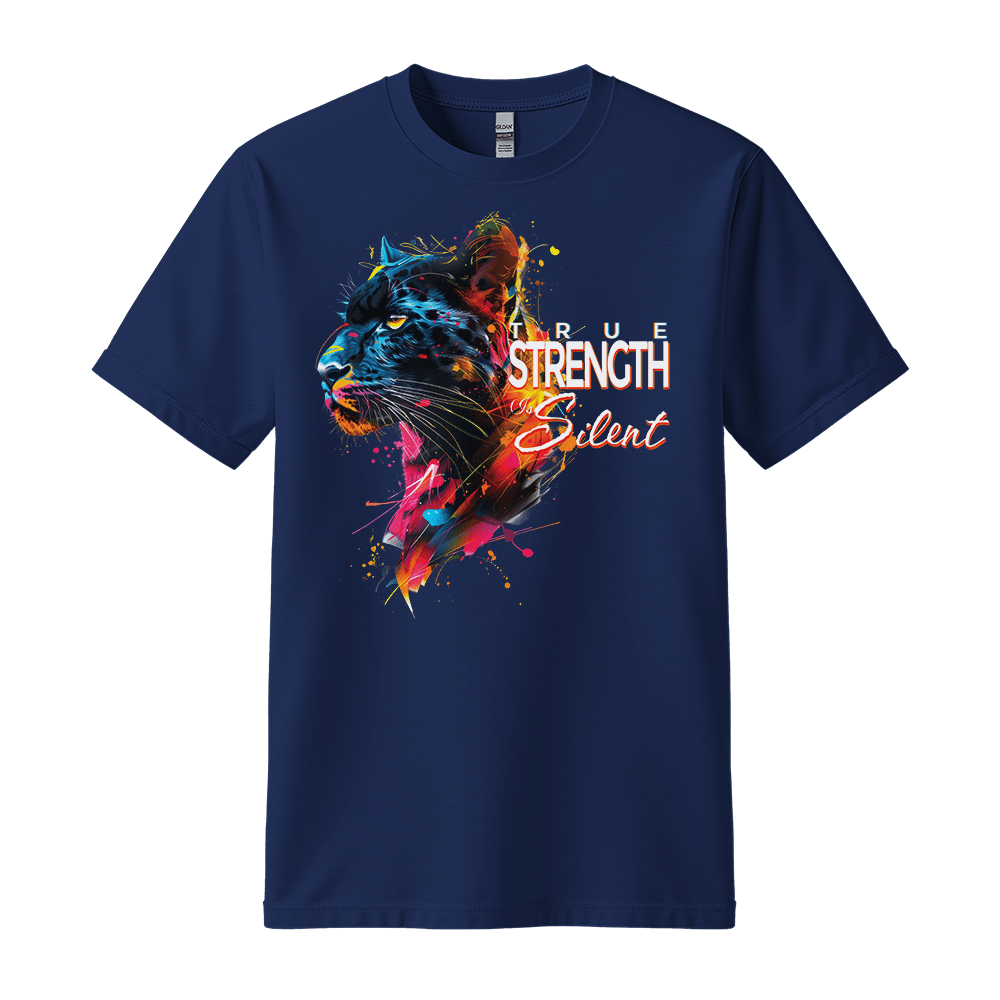 True Strength Is Silent - Panther Unisex T-Shirt - Statement Shirt - Standard (G5000) - Navy - S
