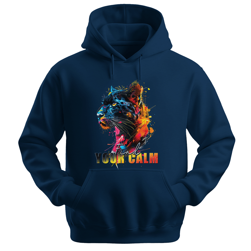 Find Your Calm - Panther Unisex Hoodie - Good Vibes Clothing - Unisex Hoodie | Gildan 18500 - Navy. - S
