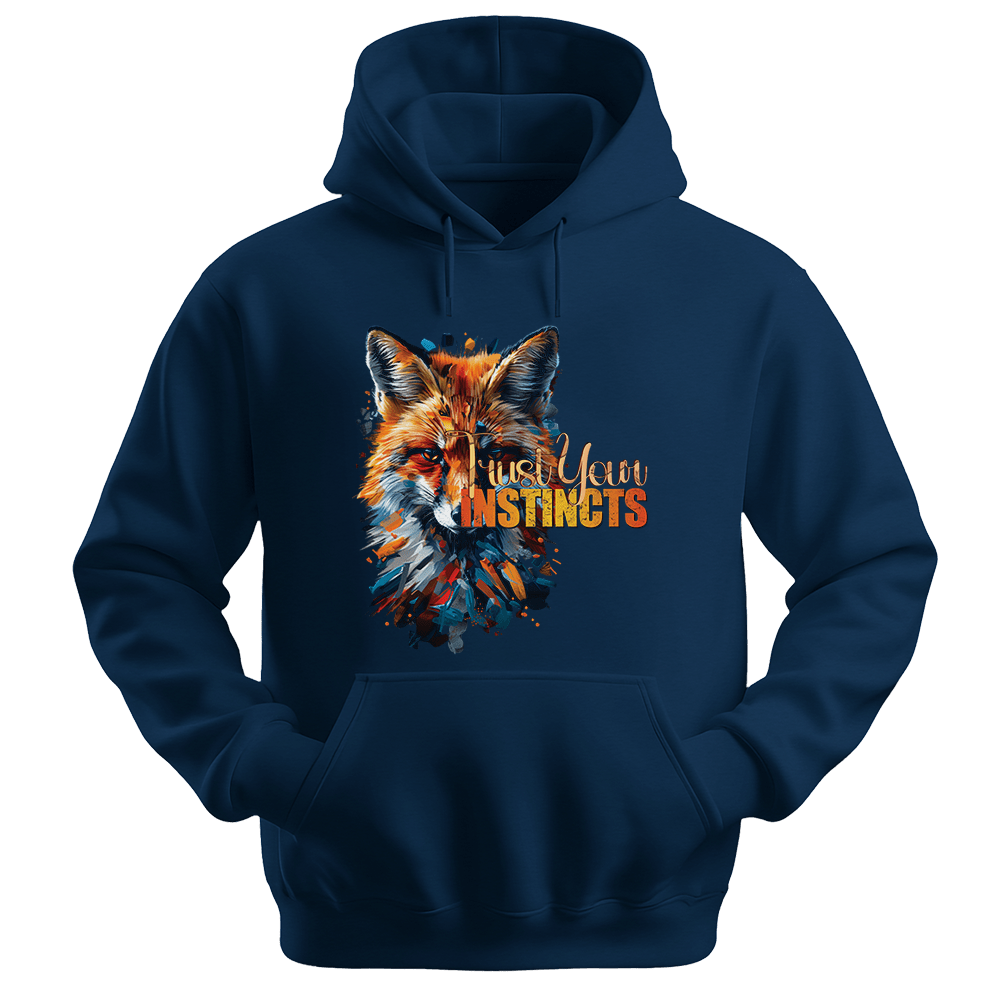 Trust Your Instincts - Fox Unisex Hoodie - Motivation Hoodie - Unisex Hoodie | Gildan 18500 - Navy. - S