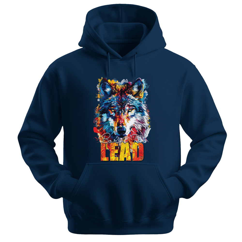 Born To Lead - Wolf Unisex Hoodie - Motivation Hoodie - Unisex Hoodie | Gildan 18500 - Navy. - S