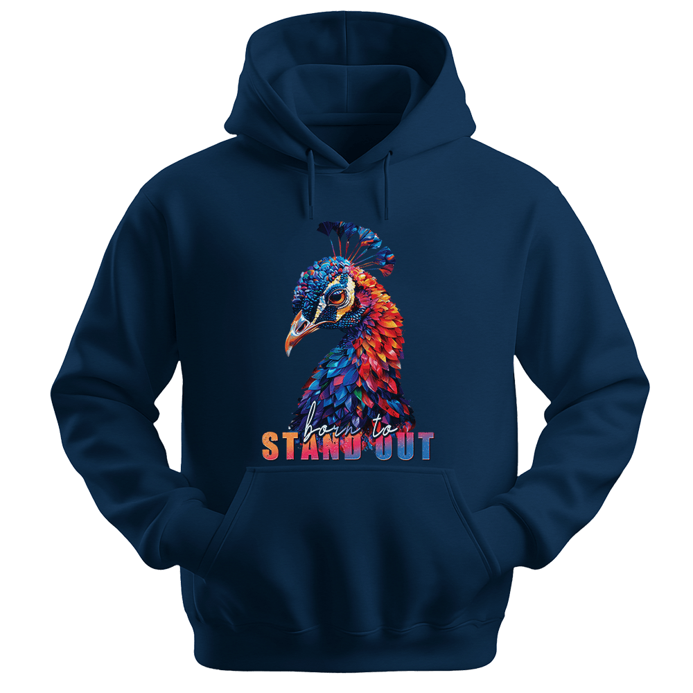 Born To Stand Out - Peacock Unisex Hoodie - Statement Hoodie - Unisex Hoodie | Gildan 18500 - Navy. - S