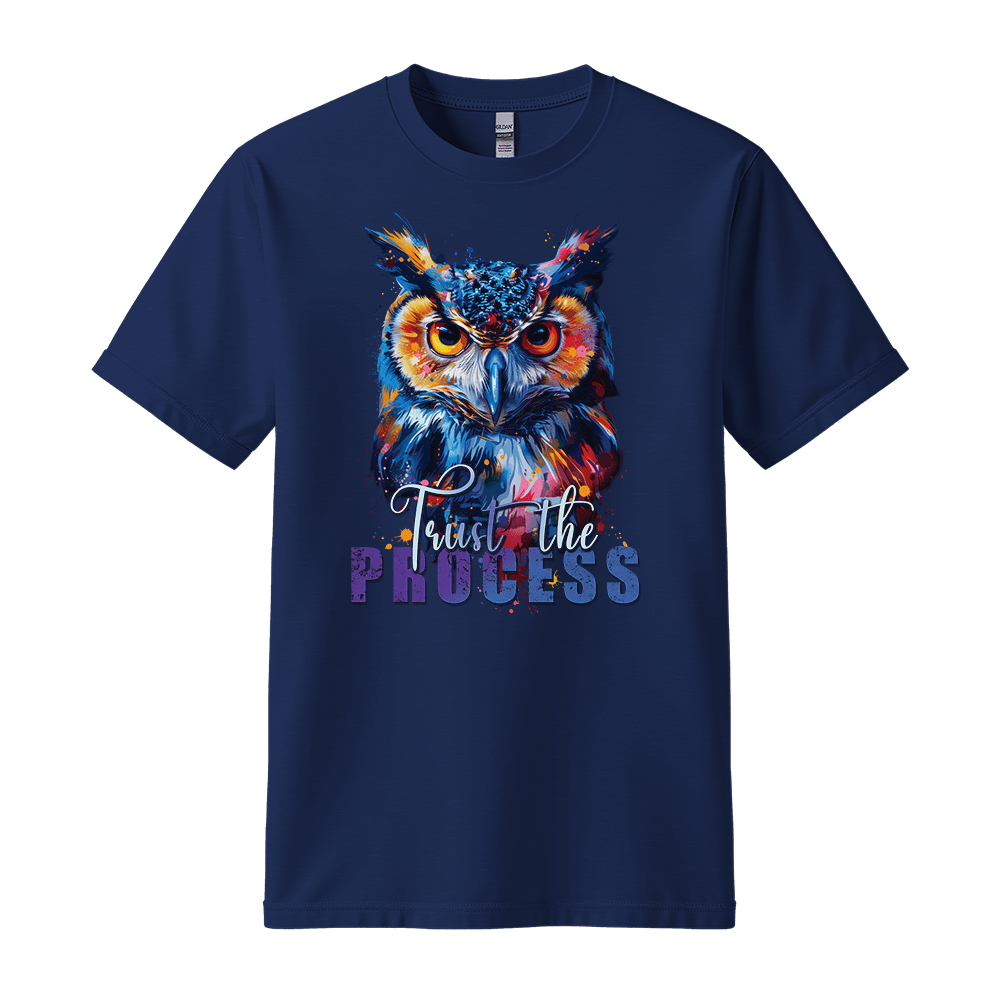 Trust The Process - Owl Unisex T-Shirt - Message Shirt - Standard (G5000) - Navy - S