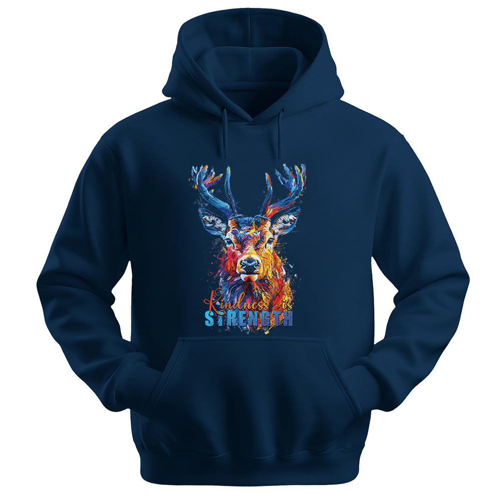 Kindness Is Strength - Deer Unisex Hoodie - Positive Hoodie - Unisex Hoodie | Gildan 18500 - Navy. - S