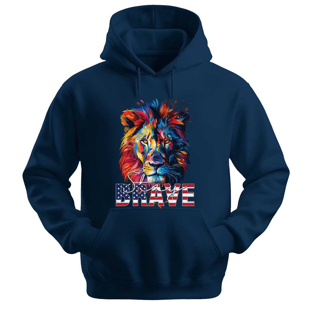 Stay Brave - Lion Unisex Hoodie - Statement Hoodie - Unisex Hoodie | Gildan 18500 - Navy. - S
