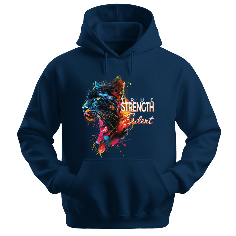 True Strength Is Silent - Panther Unisex Hoodie - Statement Hoodie - Unisex Hoodie | Gildan 18500 - Navy. - S