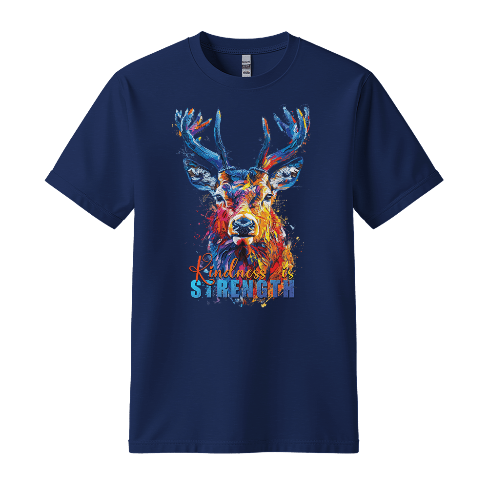 Kindness is Strength - Deer Unisex T-Shirt - Positive Shirt - Standard (G5000) - Navy - S