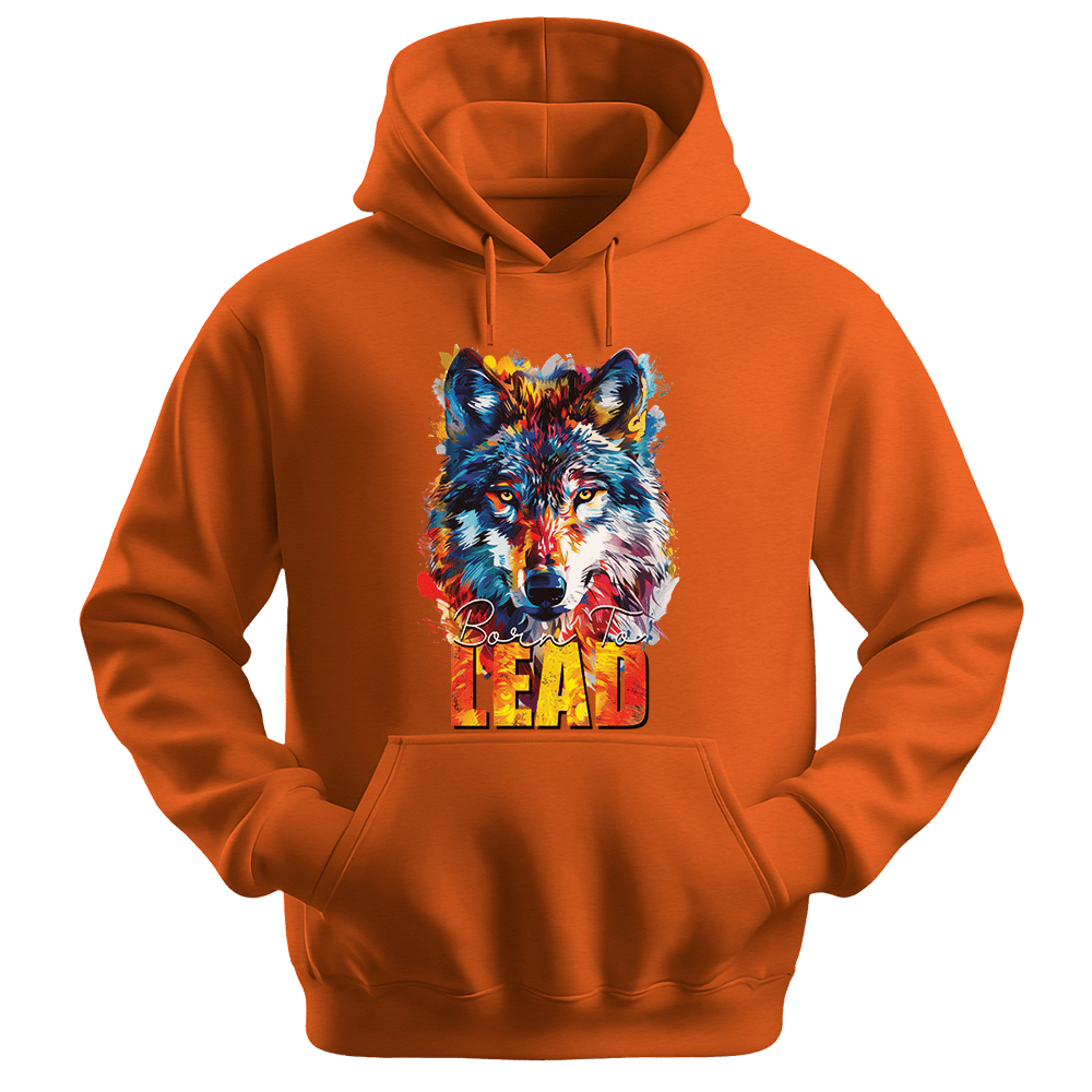 Born To Lead - Wolf Unisex Hoodie - Motivation Hoodie - Unisex Hoodie | Gildan 18500 - Orange. - S