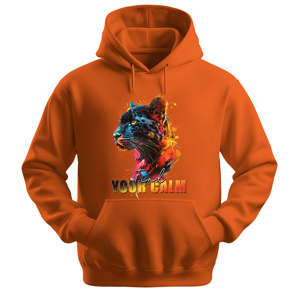 Find Your Calm - Panther Unisex Hoodie - Good Vibes Clothing - Unisex Hoodie | Gildan 18500 - Orange. - S