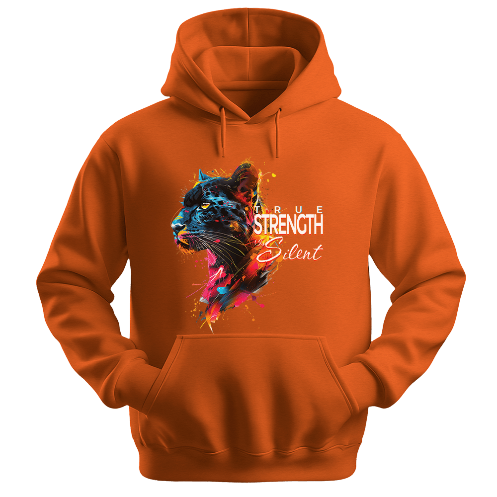 True Strength Is Silent - Panther Unisex Hoodie - Statement Hoodie - Unisex Hoodie | Gildan 18500 - Orange. - S