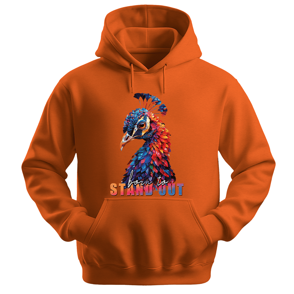 Born To Stand Out - Peacock Unisex Hoodie - Statement Hoodie - Unisex Hoodie | Gildan 18500 - Orange. - S