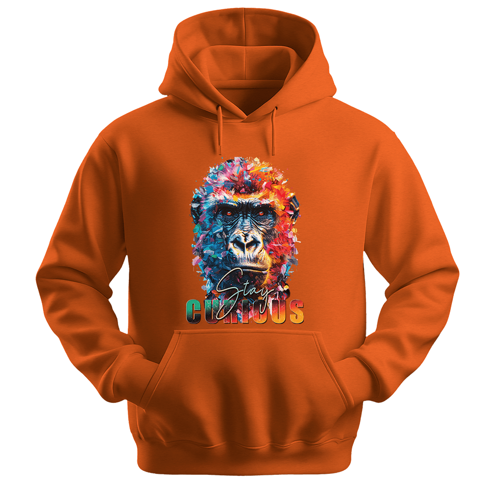 Stay Curious - Gorilla Unisex Hoodie - Positive Hoodie - Unisex Hoodie | Gildan 18500 - Orange. - S