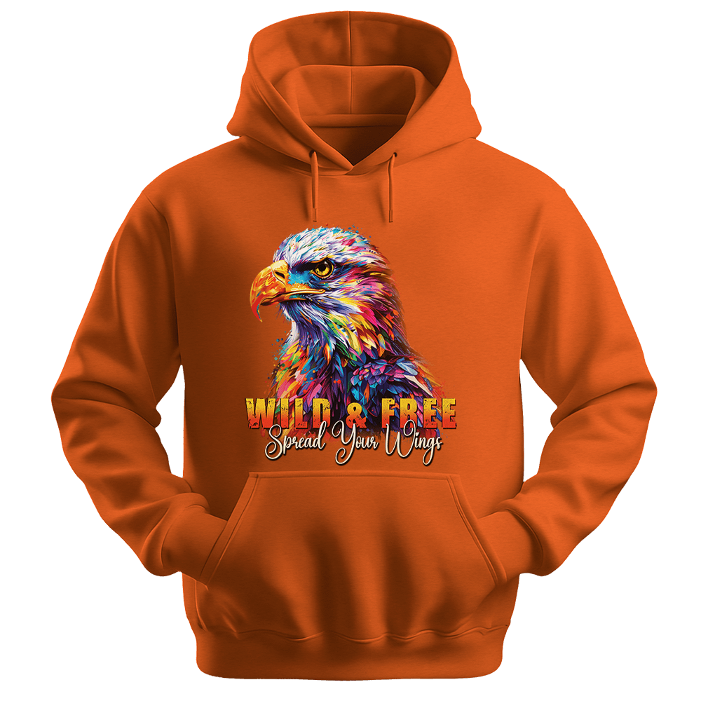 Wild & Free Spread Your Wings - Eagle Unisex Hoodie - Inspirational Apparel - Unisex Hoodie | Gildan 18500 - Orange. - S
