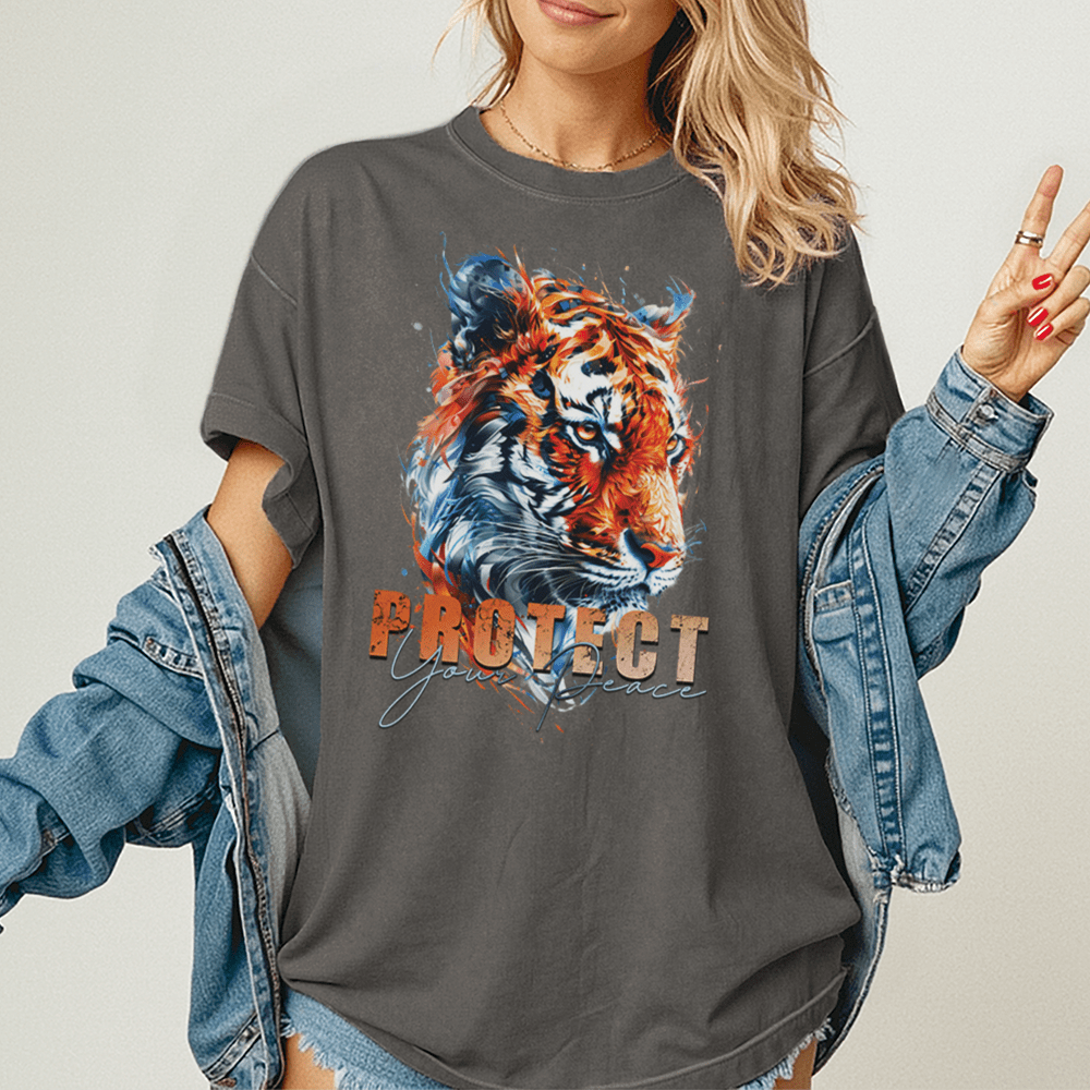 Protect Your Peace - Tiger Unisex T-Shirt - Good Vibes Clothing - Premium (C1717) - Pepper - S