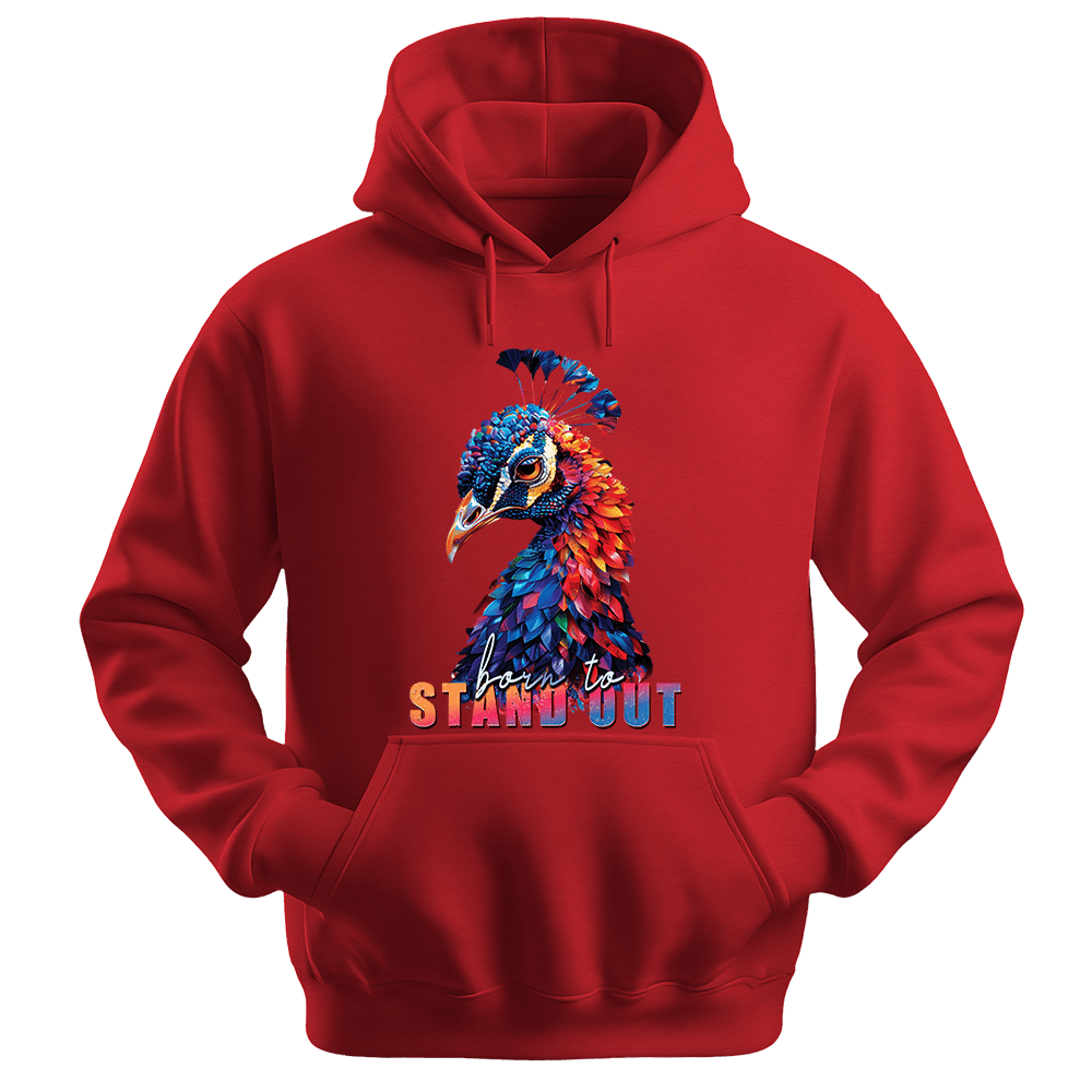 Born To Stand Out - Peacock Unisex Hoodie - Statement Hoodie - Unisex Hoodie | Gildan 18500 - Red. - S