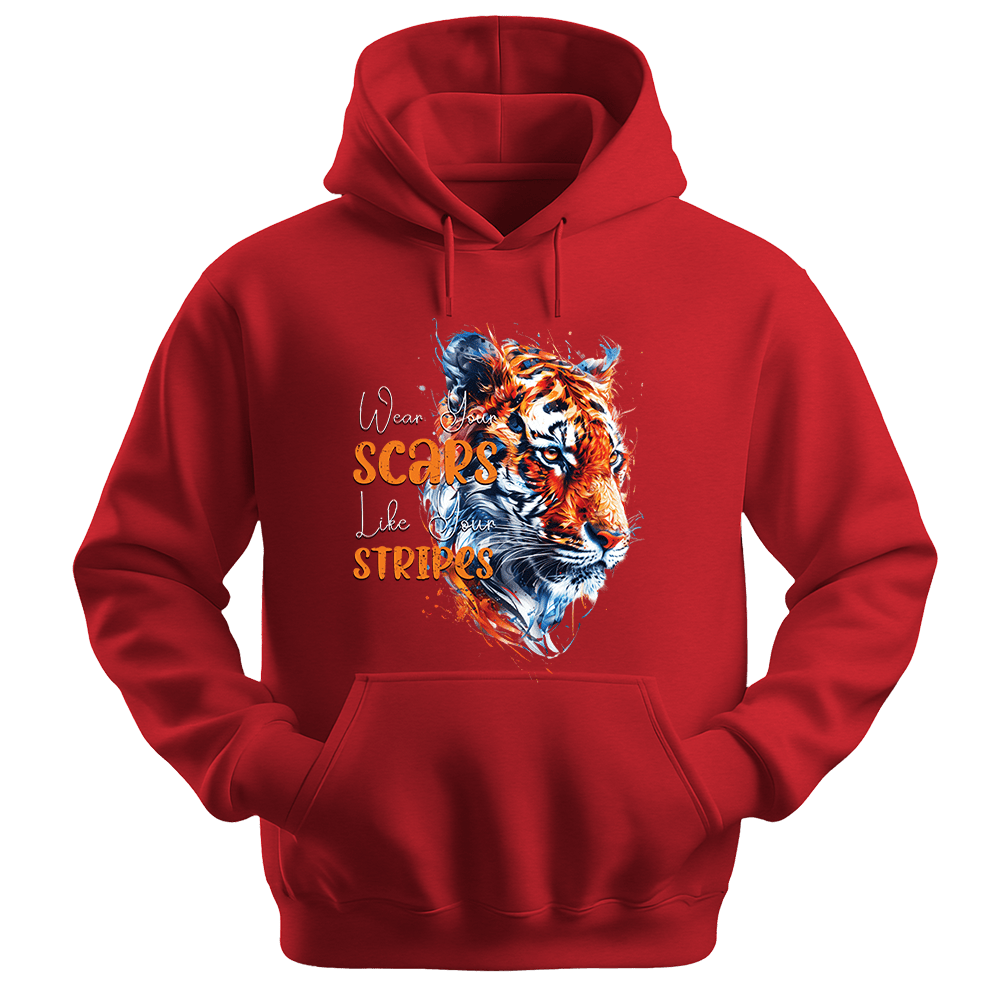 Wear Your Scars Like Your Stripes - Tiger Unisex Hoodie - Statement Hoodie - Unisex Hoodie | Gildan 18500 - Red. - S