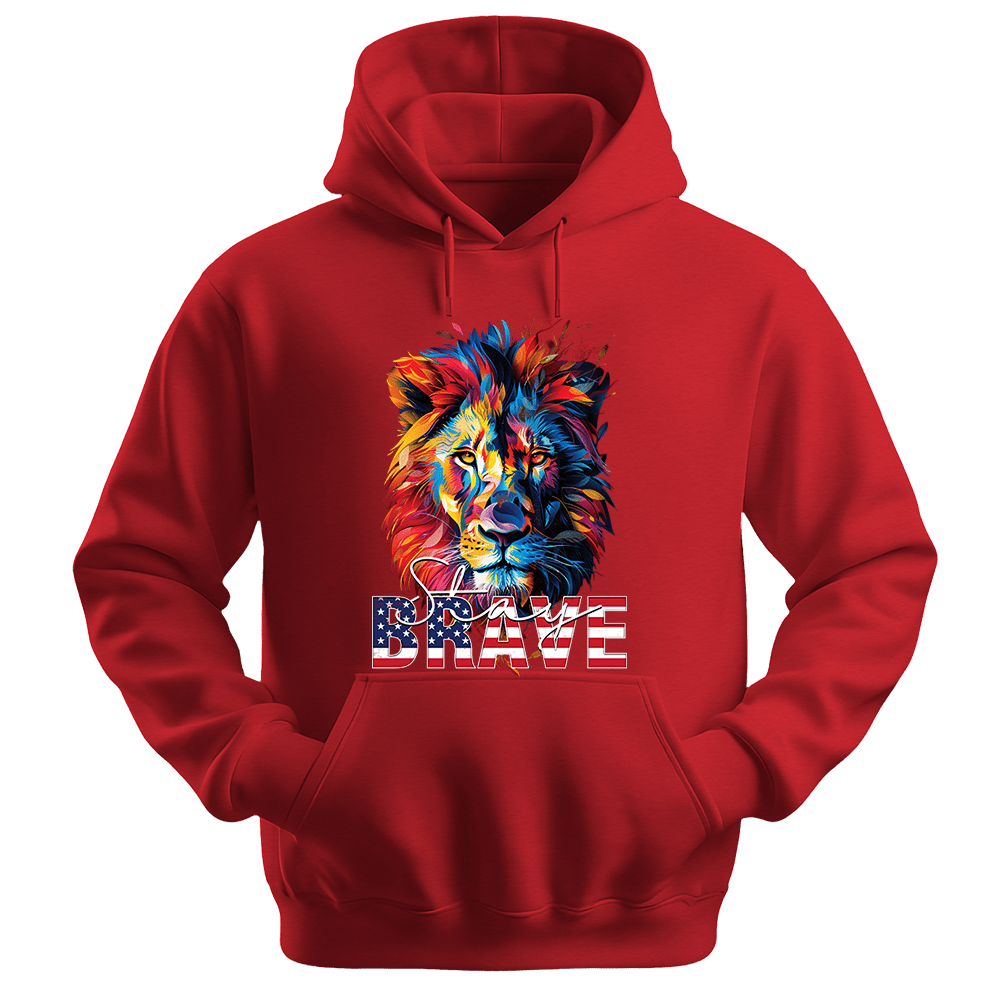 Stay Brave - Lion Unisex Hoodie - Statement Hoodie - Unisex Hoodie | Gildan 18500 - Red. - S