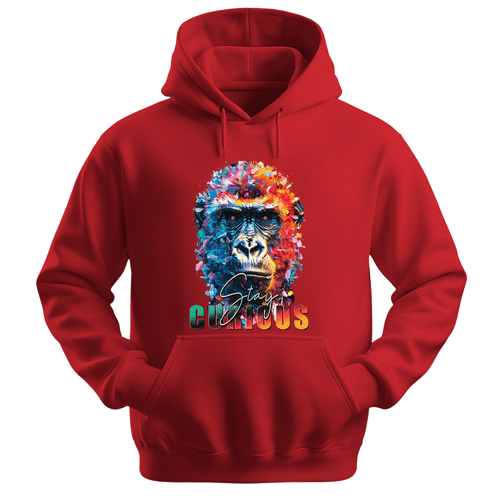 Stay Curious - Gorilla Unisex Hoodie - Positive Hoodie - Unisex Hoodie | Gildan 18500 - Red. - S
