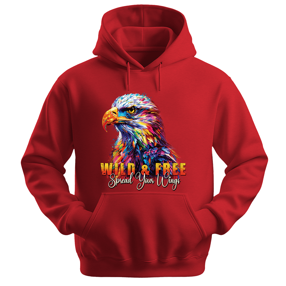 Wild & Free Spread Your Wings - Eagle Unisex Hoodie - Inspirational Apparel - Unisex Hoodie | Gildan 18500 - Red. - S