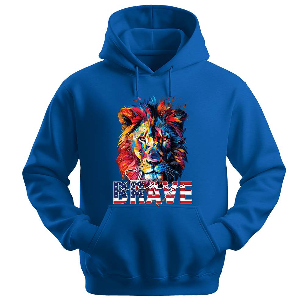 Stay Brave - Lion Unisex Hoodie - Statement Hoodie - Unisex Hoodie | Gildan 18500 - Royal. - S