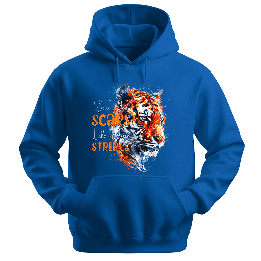 Wear Your Scars Like Your Stripes - Tiger Unisex Hoodie - Statement Hoodie - Unisex Hoodie | Gildan 18500 - Royal. - S