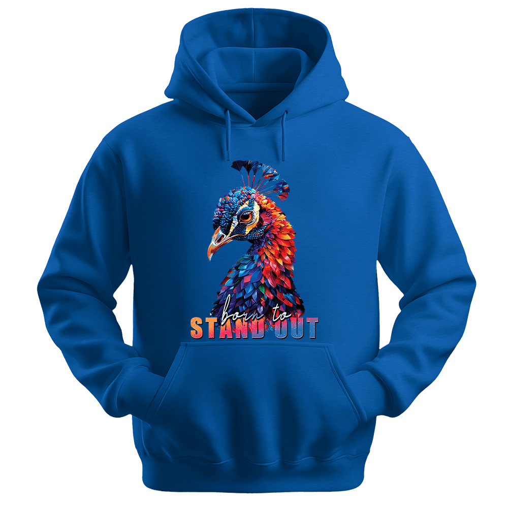 Born To Stand Out - Peacock Unisex Hoodie - Statement Hoodie - Unisex Hoodie | Gildan 18500 - Royal. - S