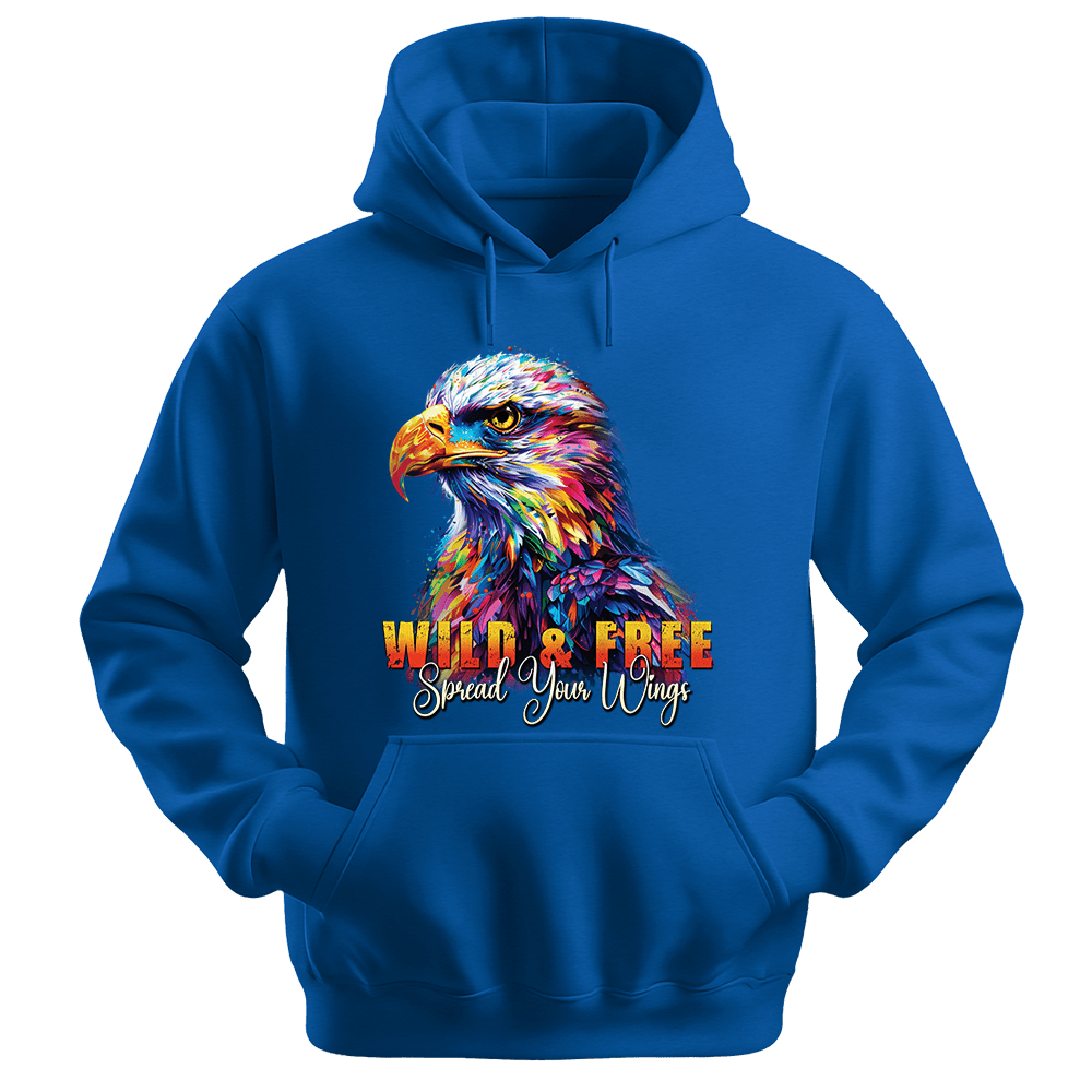 Wild & Free Spread Your Wings - Eagle Unisex Hoodie - Inspirational Apparel - Unisex Hoodie | Gildan 18500 - Royal. - S