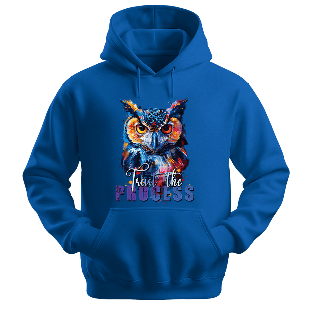 Trust The Process - Owl Unisex Hoodie - Message Hoodie - Unisex Hoodie | Gildan 18500 - Royal. - S