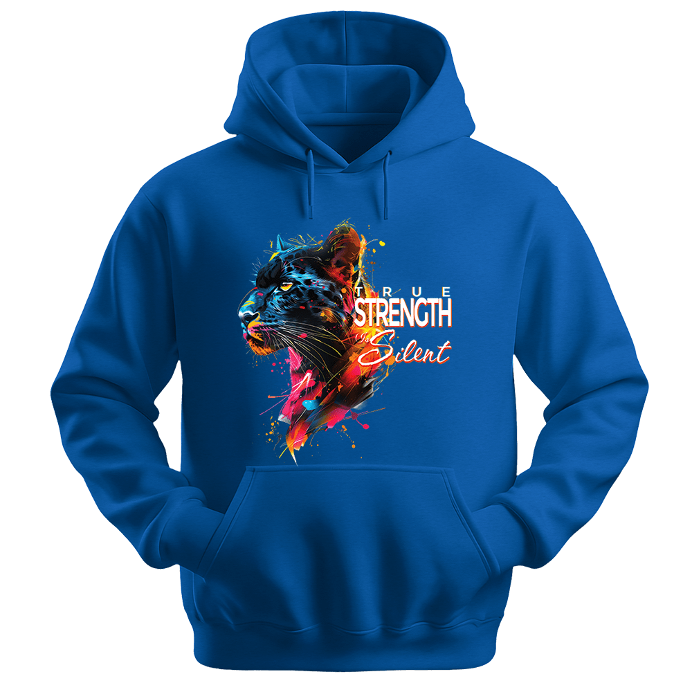 True Strength Is Silent - Panther Unisex Hoodie - Statement Hoodie - Unisex Hoodie | Gildan 18500 - Royal. - S