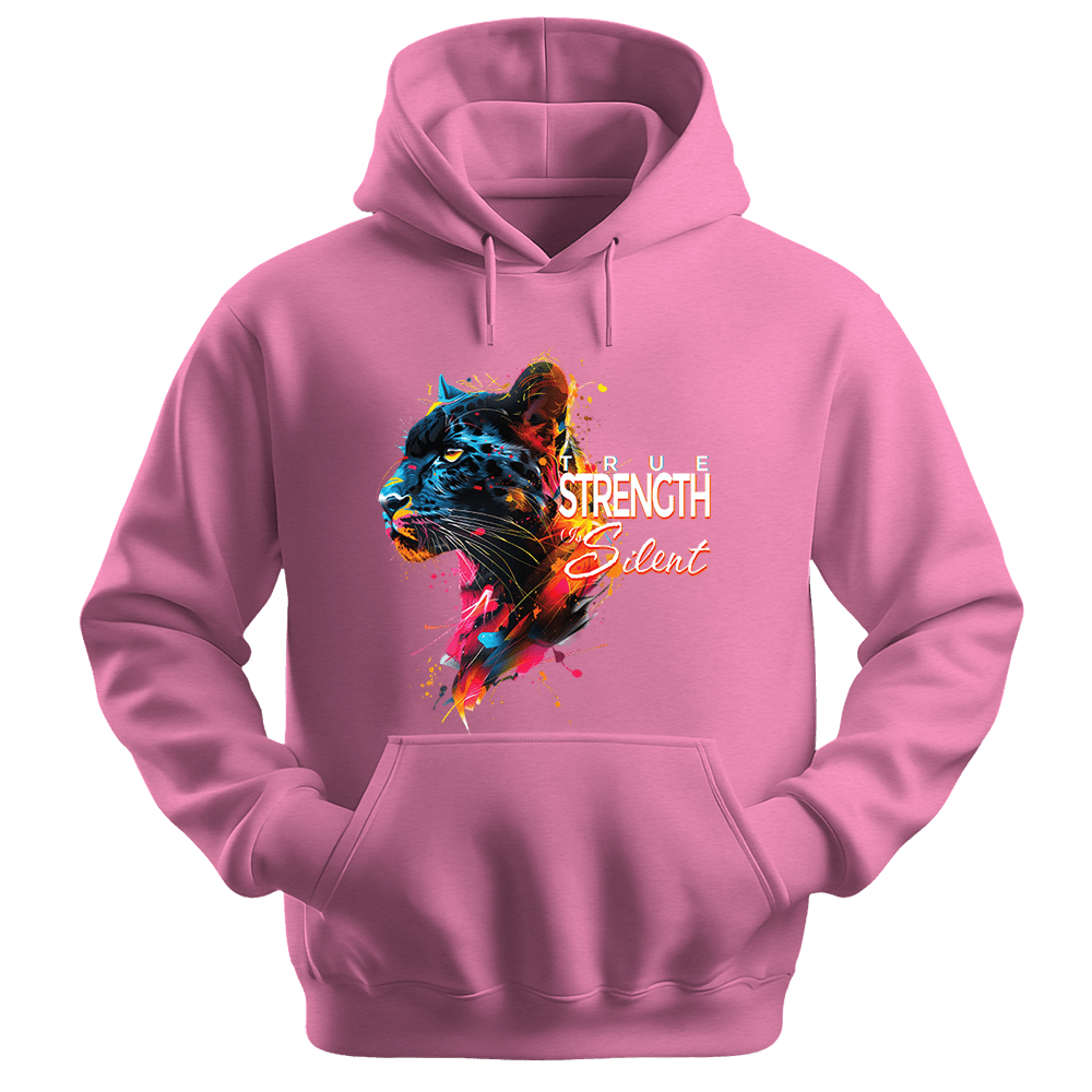 True Strength Is Silent - Panther Unisex Hoodie - Statement Hoodie - Unisex Hoodie | Gildan 18500 - Safety Pink. - S