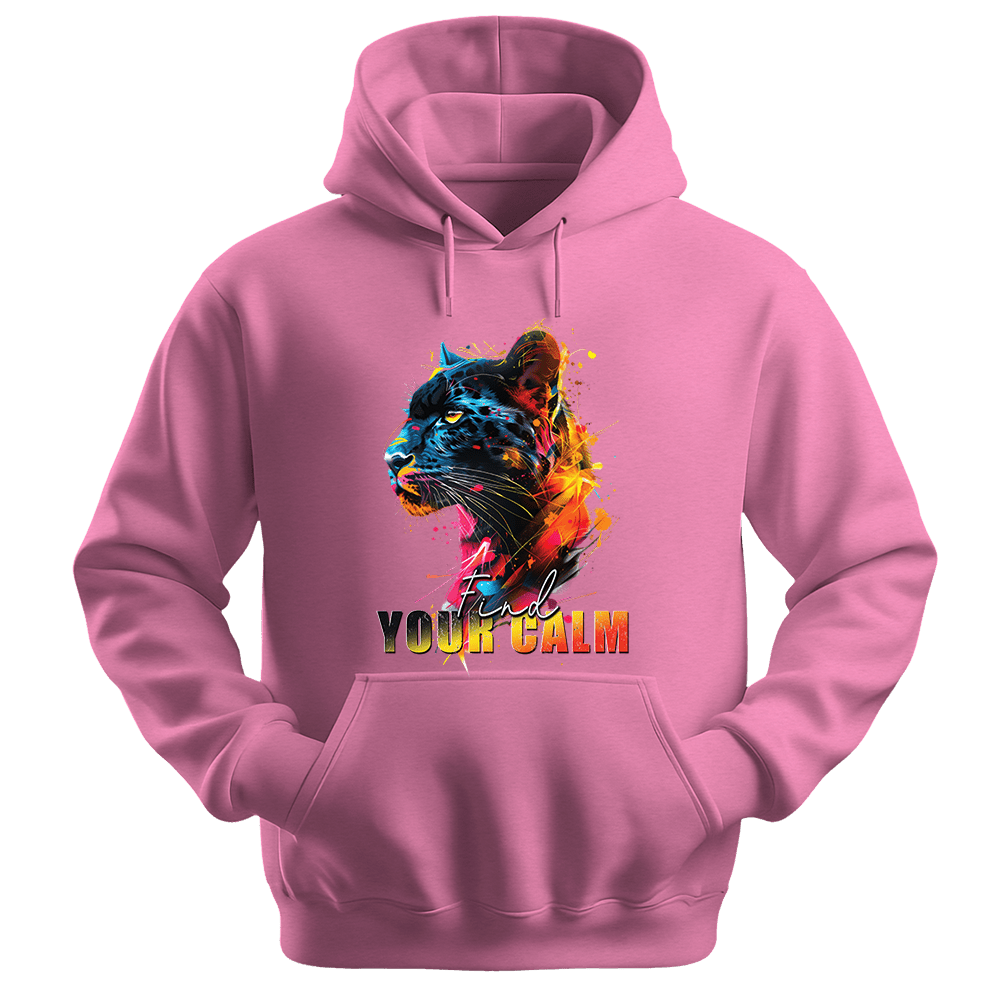 Find Your Calm - Panther Unisex Hoodie - Good Vibes Clothing - Unisex Hoodie | Gildan 18500 - Safety Pink. - S