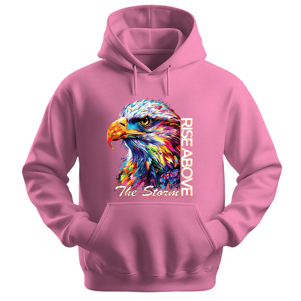 Rise Above The Storm - Eagle Unisex Hoodie - Inspirational Apparel - Unisex Hoodie | Gildan 18500 - Safety Pink. - S