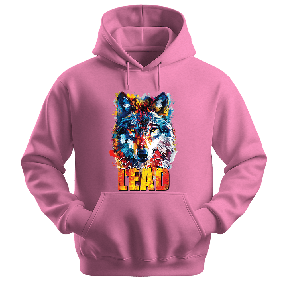 Born To Lead - Wolf Unisex Hoodie - Motivation Hoodie - Unisex Hoodie | Gildan 18500 - Safety Pink. - S