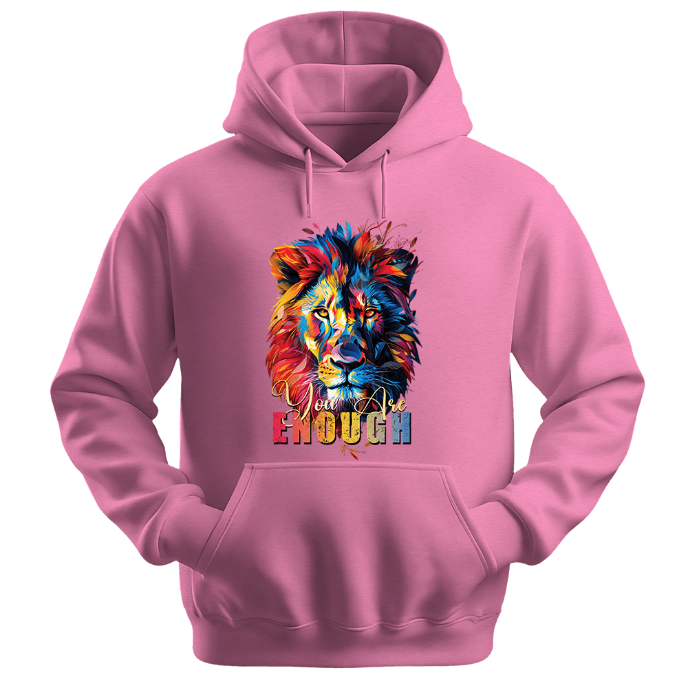 You Are Enough - Lion Unisex Hoodie - Motivation Hoodie - Unisex Hoodie | Gildan 18500 - Safety Pink. - S