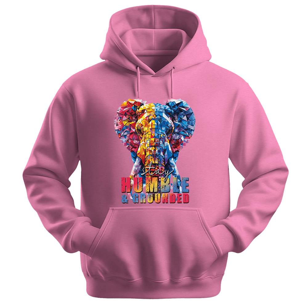 Stay Humble & Grounded - Elephant Unisex Hoodie - Positive Hoodie - Unisex Hoodie | Gildan 18500 - Safety Pink. - S