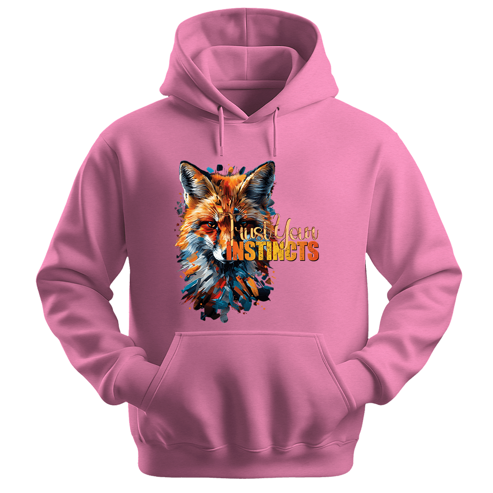 Trust Your Instincts - Fox Unisex Hoodie - Motivation Hoodie - Unisex Hoodie | Gildan 18500 - Safety Pink. - S